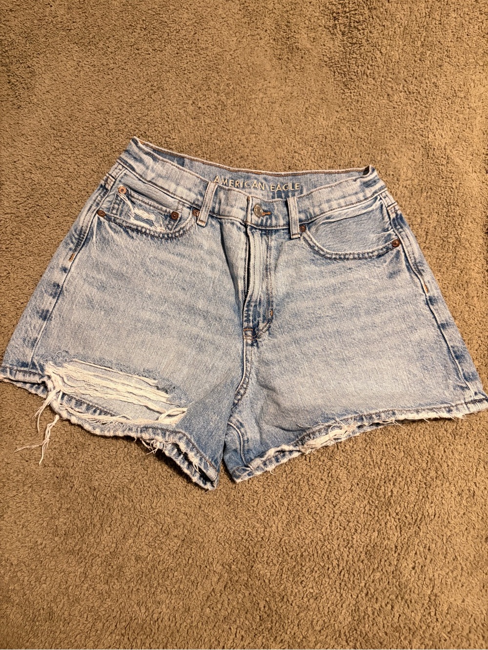 American Eagle Outfitters Light Wash Distressed High-Rise Denim Shorts